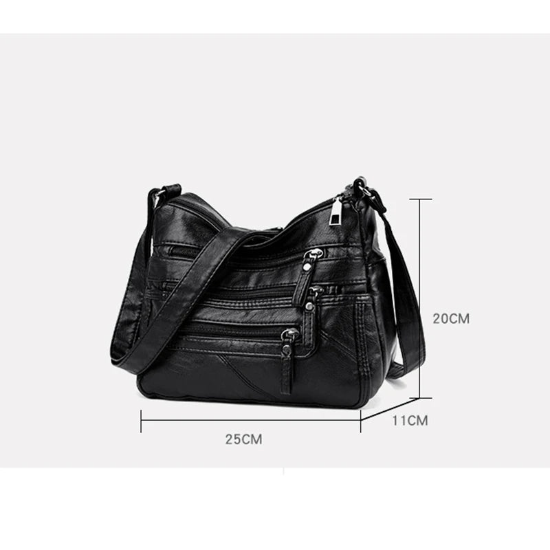 Vintage Multifunction Shoulder Bag Female PU Leather Crossbody Bag