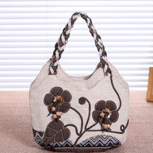 Vintage National Style Shoulder Bag Female Large Capcity Totes Bag Linen Handbag