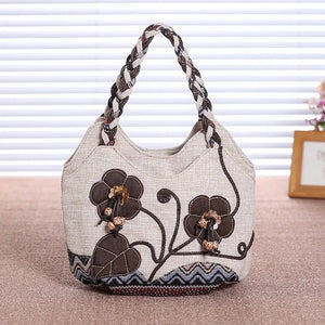 Vintage National Style Shoulder Bag Female Large Capcity Totes Bag Linen Handbag