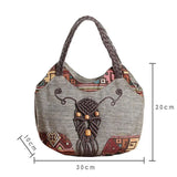 Vintage National Style Shoulder Bag Female Large Capcity Totes Bag Linen Handbag