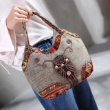 Vintage National Style Shoulder Bag Female Large Capcity Totes Bag Linen Handbag