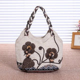 Vintage National Style Shoulder Bag Female Large Capcity Totes Bag Linen Handbag