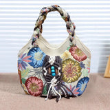 Vintage National Style Shoulder Bag Female Large Capcity Totes Bag Linen Handbag
