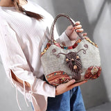 Vintage National Style Shoulder Bag Female Large Capcity Totes Bag Linen Handbag