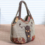 Vintage National Style Shoulder Bag Female Large Capcity Totes Bag Linen Handbag