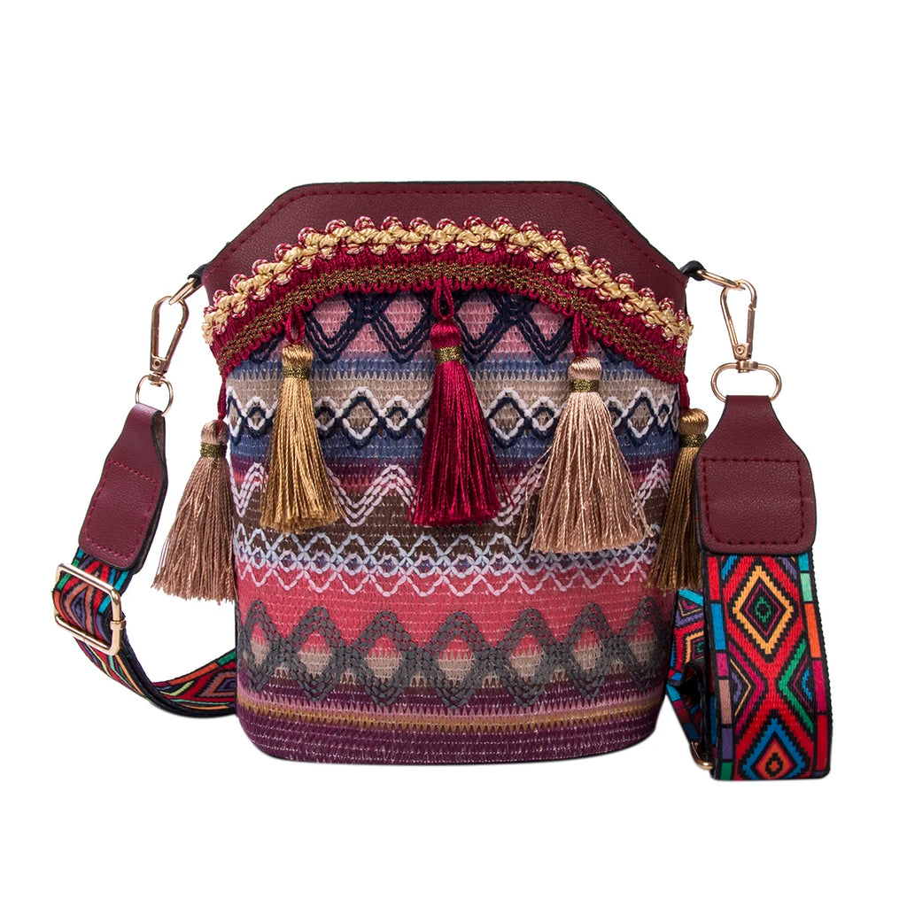 Vintage National Women's Crossbody Bag Handwoven Tassel Ethnic Bag