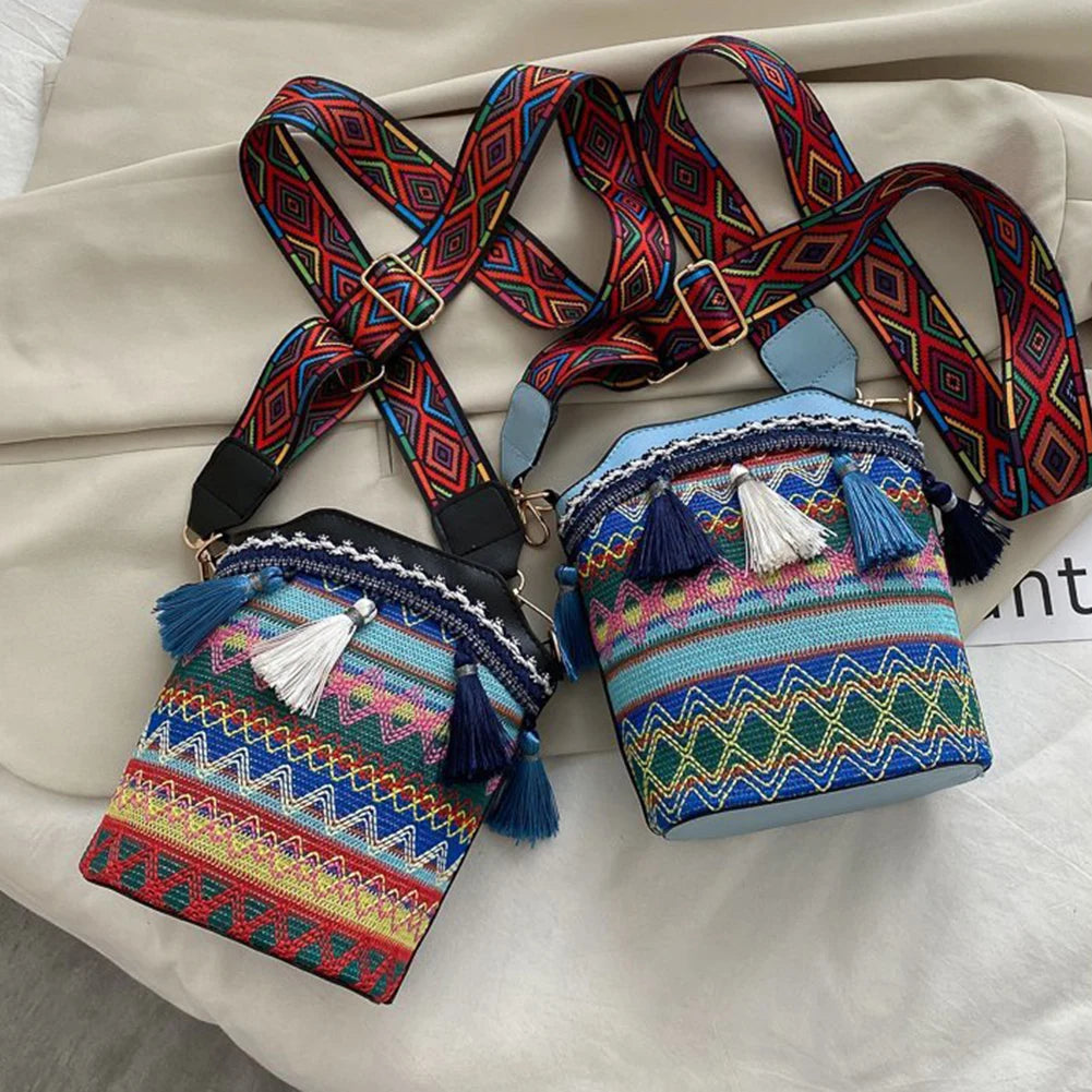 Vintage National Women's Bag Tassel Ethnic Handwoven Crossbody Bag