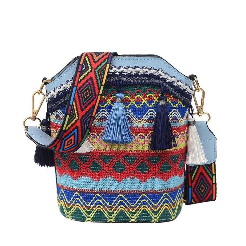 Vintage National Women's Bag Tassel Ethnic Handwoven Crossbody Bag Hippie Sling