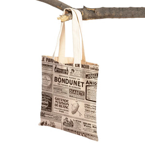 Vintage Newspaper Travel Women Shoulder Bags Canvas Lady Handbags