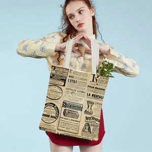 Vintage Newspaper Travel Women Shoulder Bags Canvas Lady Handbags