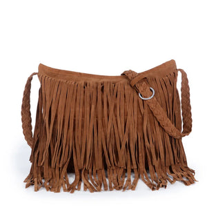 Vintage Fringe Messenger Bag Solid Zipper Shoulder Bag