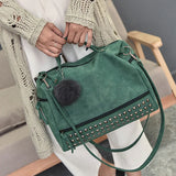 Vintage Nubuck Leather Handbags for Women Rivet Shoulder Bag