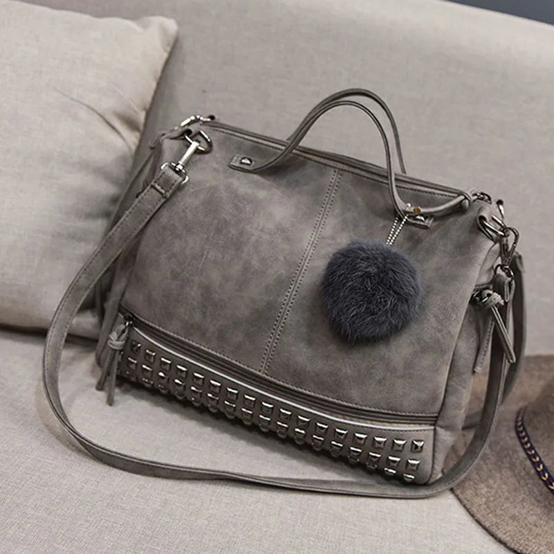 Vintage Nubuck Leather Handbags for Women Rivet Shoulder Bag