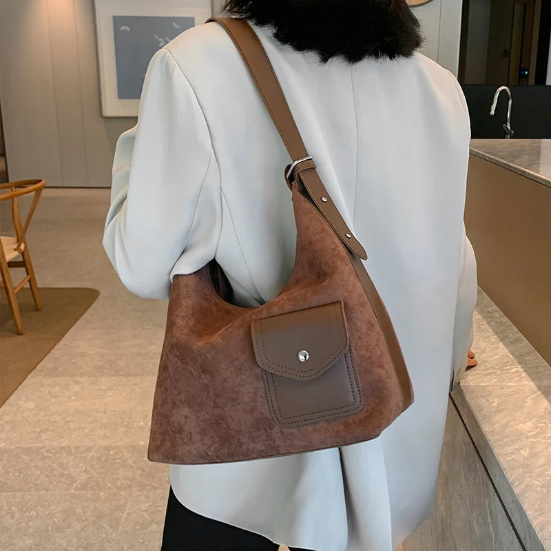 Vintage Nubuck Leather Shoulder Bags for Women Large Capacity Commute Handbags