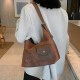 Vintage Nubuck Leather Shoulder Bags for Women Large Capacity Commute Handbags