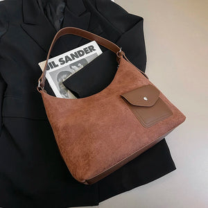 Vintage Nubuck Leather Shoulder Bags for Women Large Capacity Commute Handbags