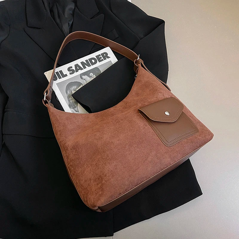 Vintage Nubuck Leather Shoulder Bags for Women Large Capacity Commute Handbags