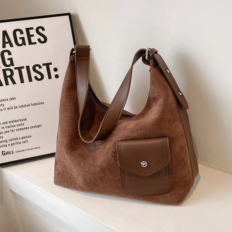 Vintage Nubuck Leather Shoulder Bags for Women Large Capacity Commute Handbags