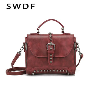 Vintage Oil Leather Handbags Women Bags Crossbody Bags for Women Hot Rivet Small