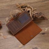 Vintage Oil Leather Men Long Wallet Money Purses Male Wallet Clutch