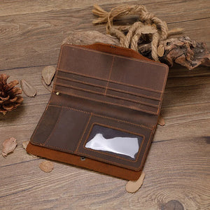 Vintage Oil Leather Men Long Wallet Money Purses Male Wallet Clutch