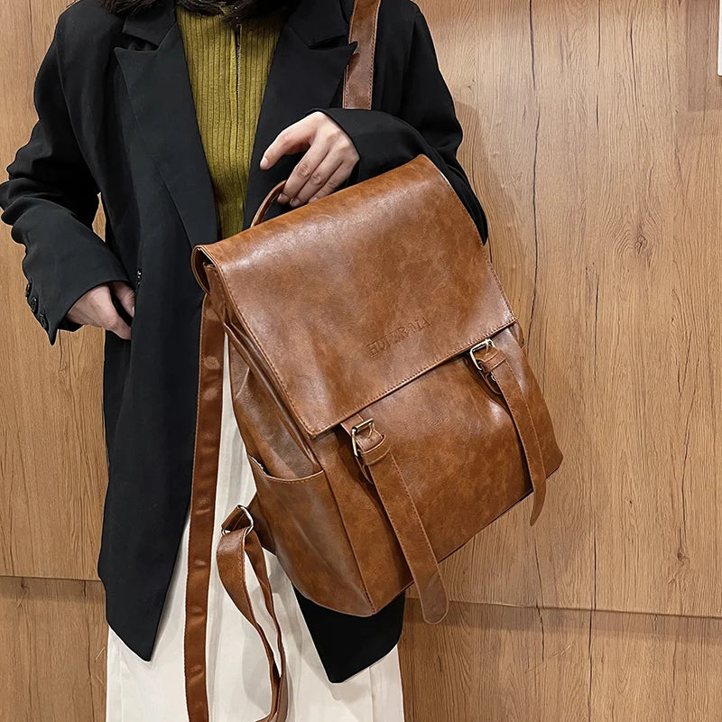 Vintage Oil Wax Leather Women Backpack School Backpack