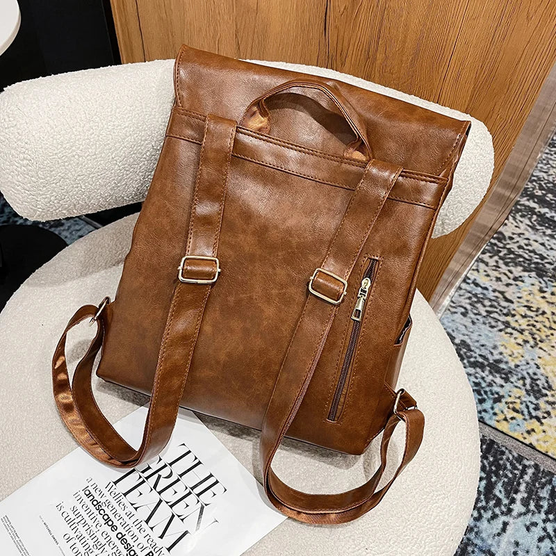 Vintage Oil Wax Leather Women Backpack School Backpack