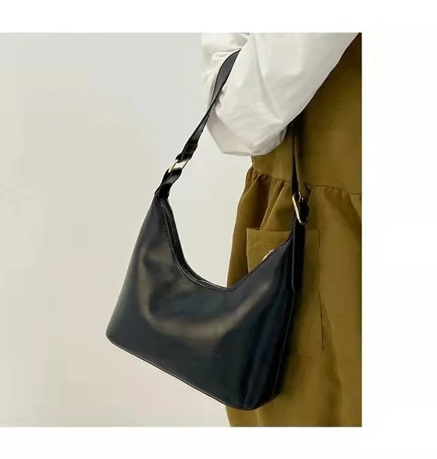 Vintage Oil Wax Leather Women Underarm Bags Solid Ladies Square Shoulder Bag