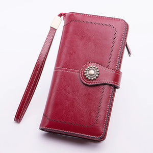 Vintage Oil Wax Leather Women Wallet Female Leather Purse Clutch Long Wallet