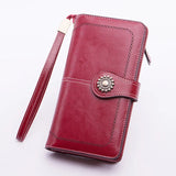 Vintage Oil Wax Leather Women Wallet Female Leather Purse Clutch Long Wallet