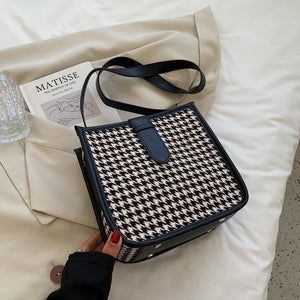 Vintage One Shoulder Bag Houndstooth Casual Messenger Bag