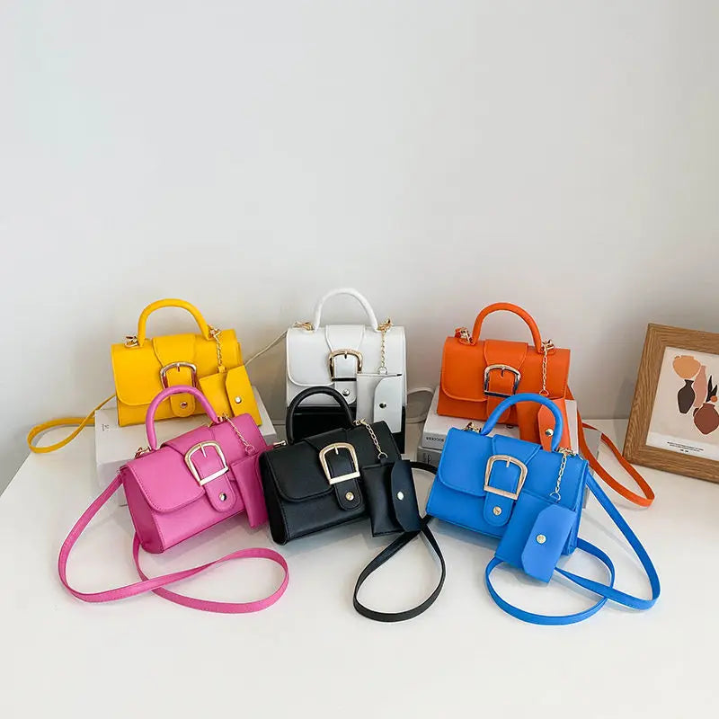 Vintage Orange Leather Shoulder Bags With Handle Mini Crossbody Bags