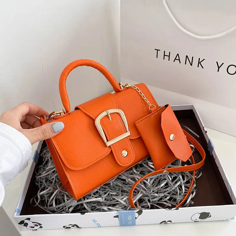 Vintage Orange Leather Shoulder Bags With Handle Mini Crossbody Bags