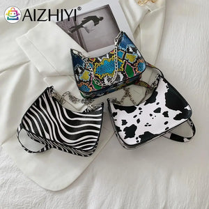 Vintage PU Animal Pattern Small Shoulder Bag Women Chain Handbags