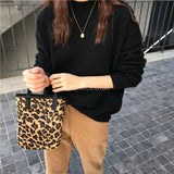 Vintage PU Leather Ladies Clutch Purse Handbags Leopard Mini Bucket Bag
