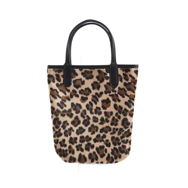 Vintage PU Leather Ladies Clutch Purse Handbags Leopard Mini Bucket Bag