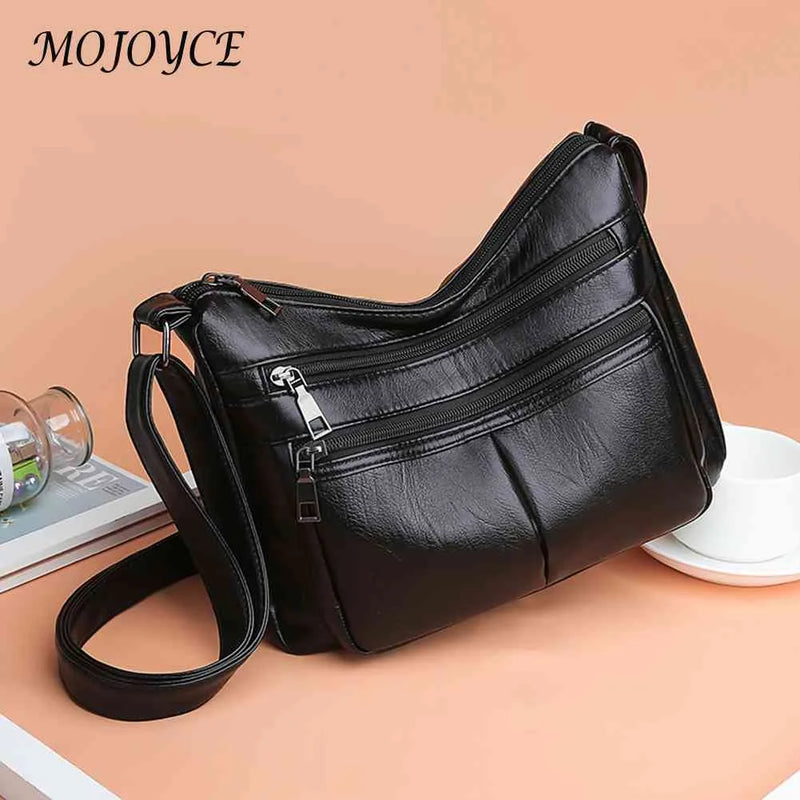 Vintage PU Leather Shoulder Bag Women Large Capacity Tote Handbag Multi-pocket