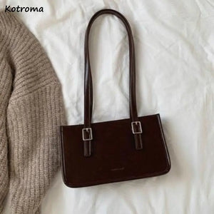 Vintage PU Leather Shoulder Bags for Women Texture Underarm Zipper Handbags OL