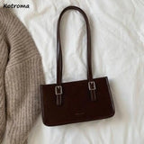 Vintage PU Leather Shoulder Bags for Women Texture Underarm Zipper Handbags OL