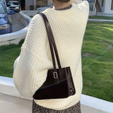 Vintage PU Leather Shoulder Bags for Women Texture Underarm Zipper Handbags OL