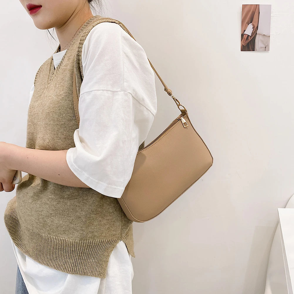 Vintage PU Leather Shoulder Bag Women Solid Handbags