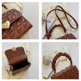 Vintage PU Leather Women Crossbody Bags Pleated Top-Handle Bags