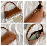 Vintage PU Leather Women Underarm Bag Solid Female Handbags Ladies Mini Tote