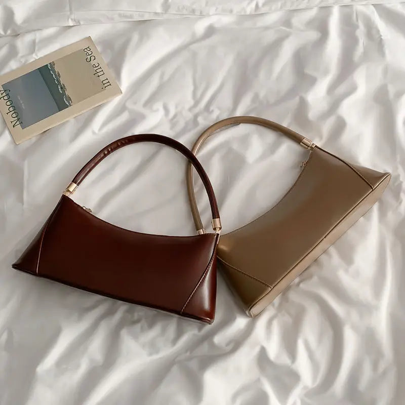 Vintage PU Leather Women Underarm Bag Solid Female Handbags Ladies Mini Tote