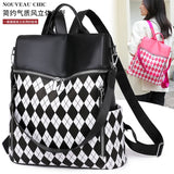 Vintage PU Leather Women's Backpack Plaid Bagpack Waterproof Rucksack