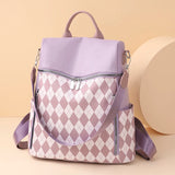 Vintage PU Leather Women's Backpack Plaid Bagpack Waterproof Rucksack