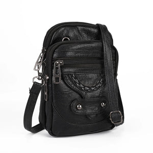 Vintage PU Shoulder Bag Soft Leather Female Tote Bag Zipper Mobile Phone Pouch