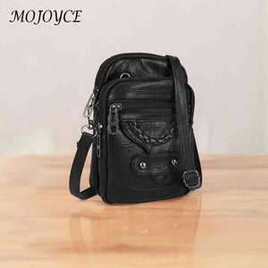 Vintage PU Shoulder Bag Soft Leather Female Tote Bag Zipper Mobile Phone Pouch