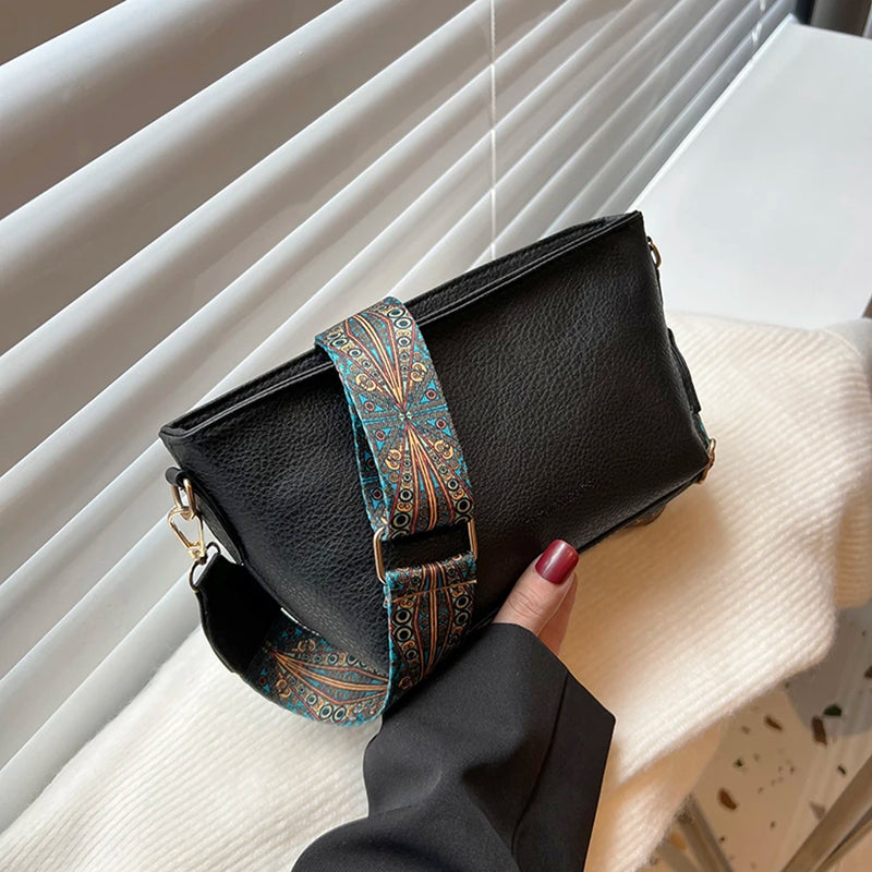 Vintage PU Women Shoulder Bag Small Square Messenger Bags Leather Print