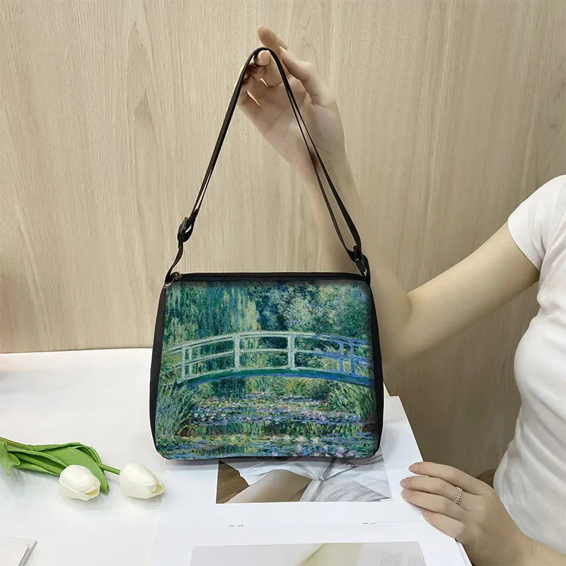 Vintage Water Lily Print Shoulder Bag Monet Women Handbag